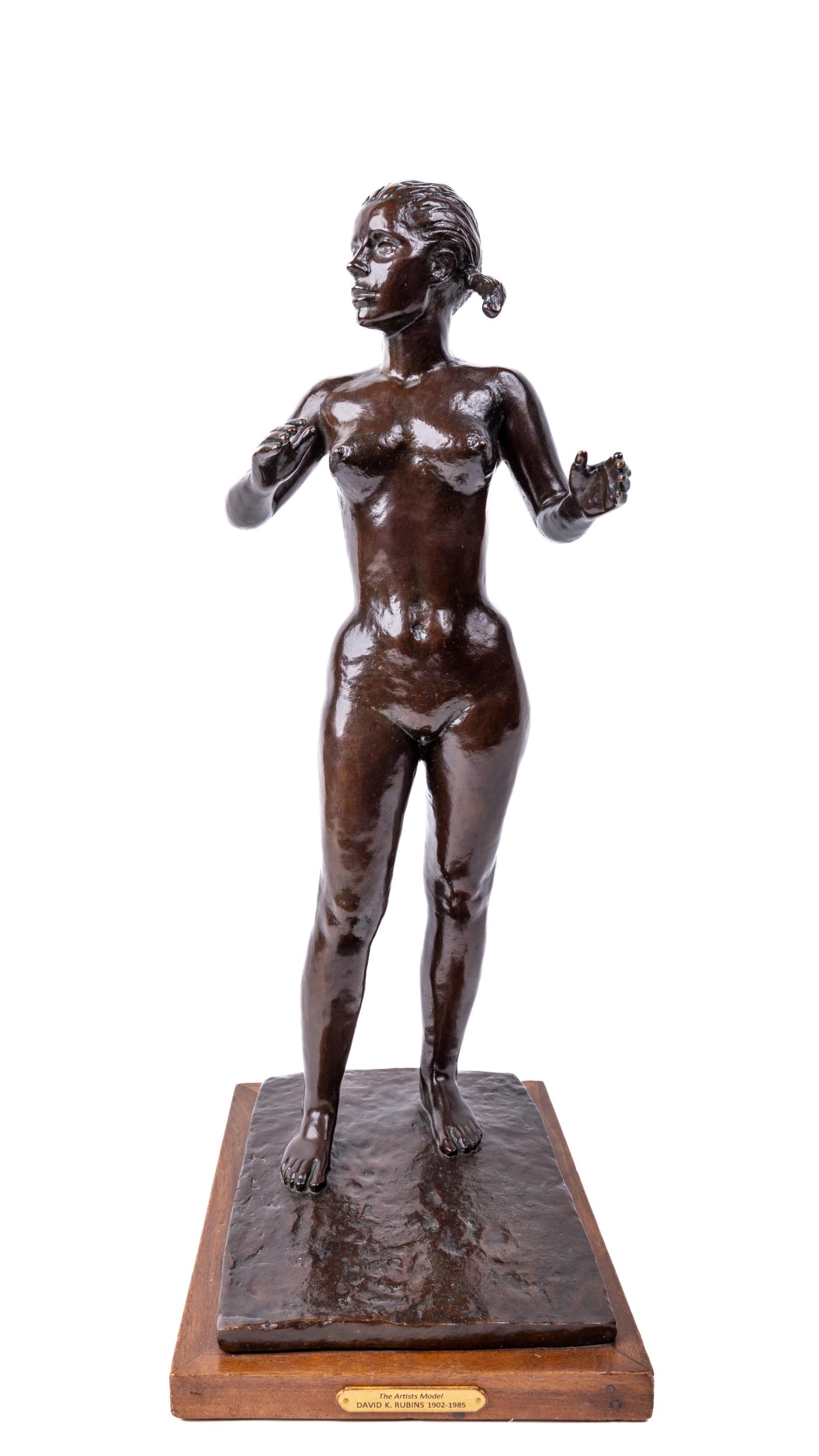 David Kresz Rubins (1902-1985) "The Artists Model," bronze, a female nude study on rectangular