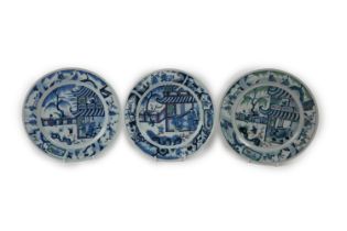 A set of three large Chinese 18th Century (Kangxi period) Doucai Dishes, each with large central