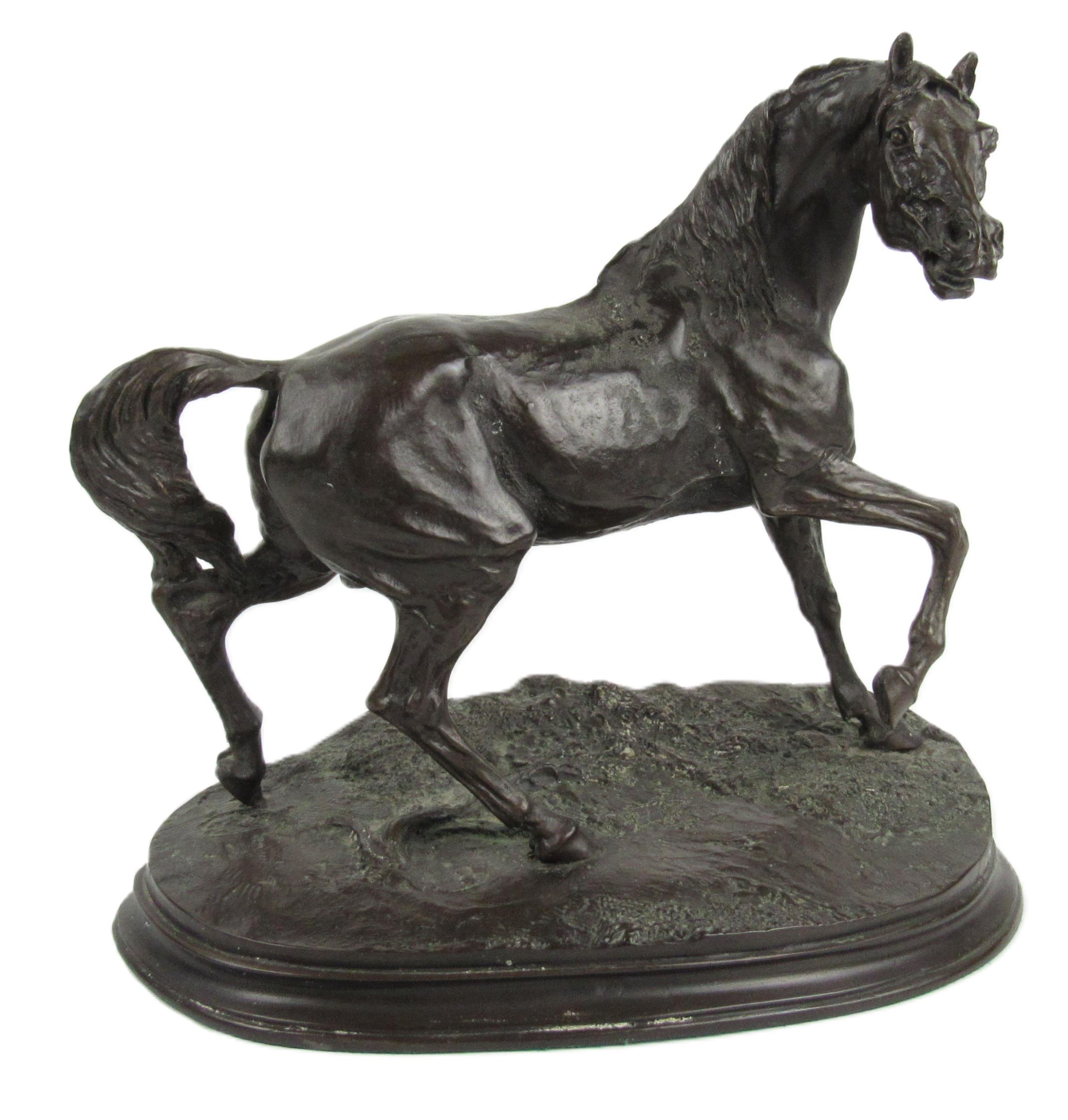 A very good spelter type "Figure of a Wild Horse," 31cms high on wooden stand, and a Spelter two
