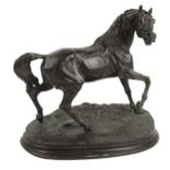 A very good spelter type "Figure of a Wild Horse," 31cms high on wooden stand, and a Spelter two