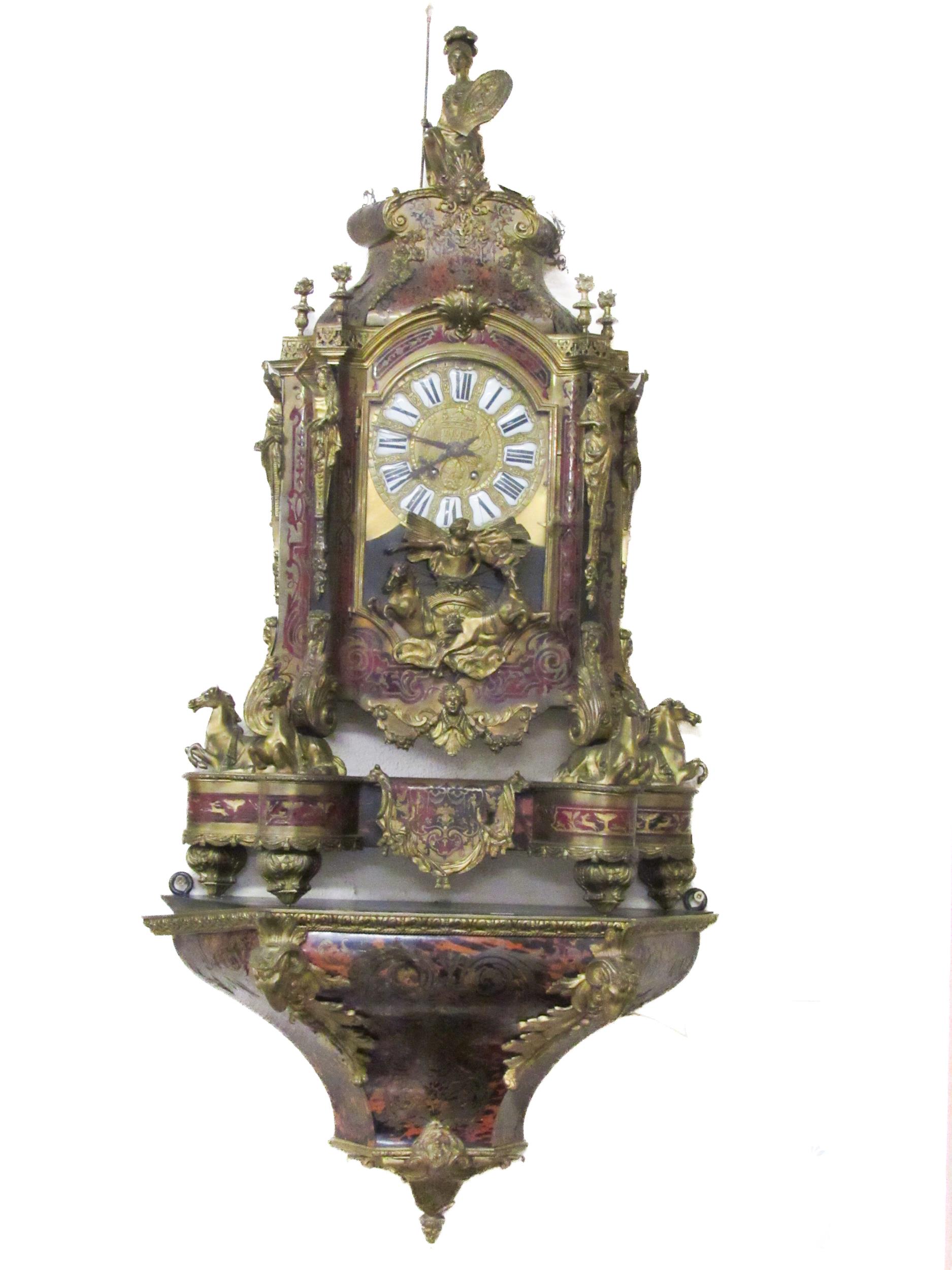A fine quality 19th Century Louis XVI style French Boulle Bracket Clock, the top surmounted with a