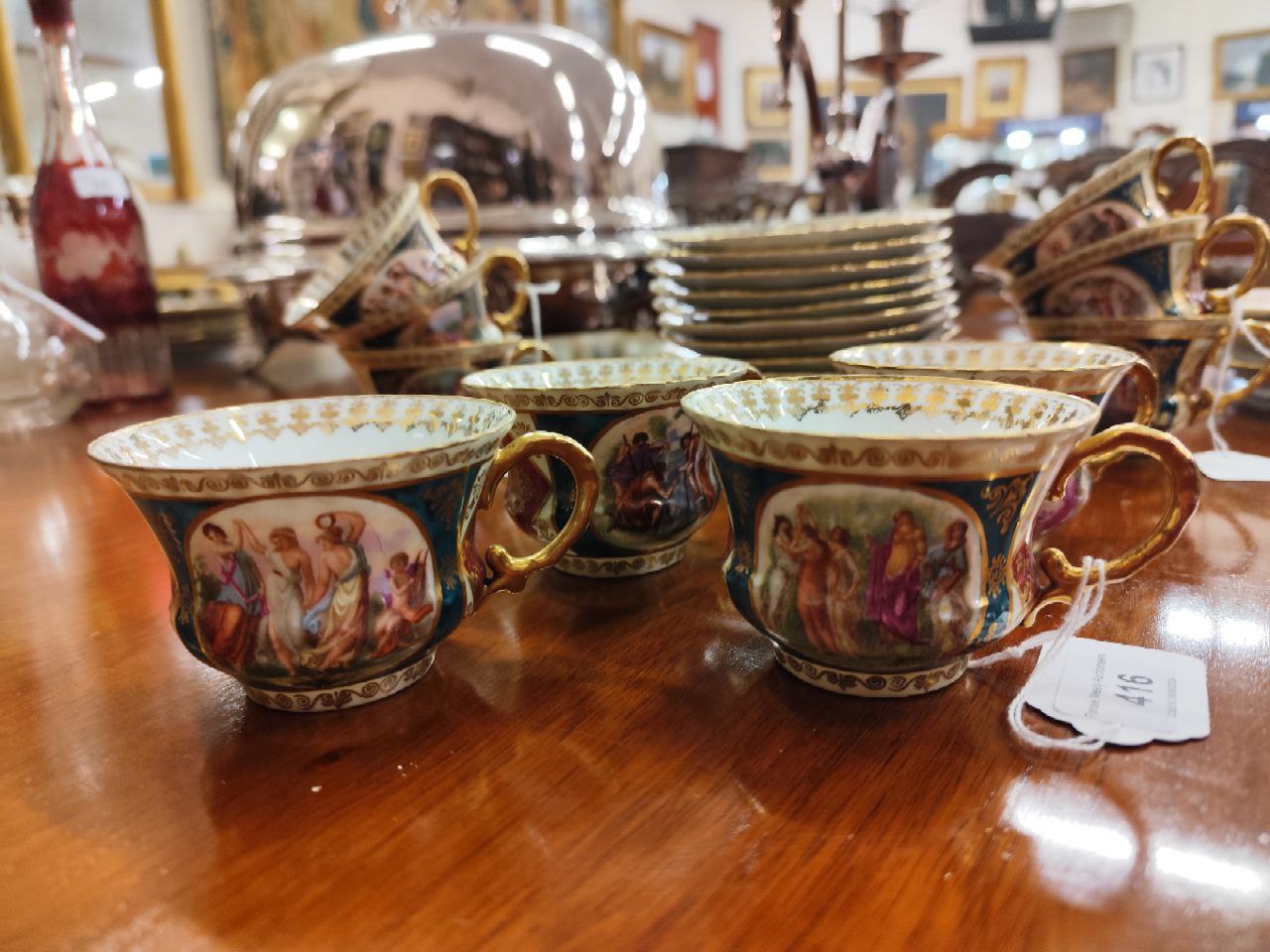 A quality hand painted classical design Tea and Coffee Service, Royal Vienna, decorated with - Image 10 of 15