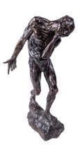 Cody Swanson, American (b. 1985) "Judas," bronze, signed, depicting forlorn figure in nude pose with