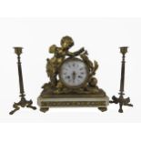 A 19th Century ormolu French Mantle Clock, by Mannheim, Paris, the circular dial with Roman and