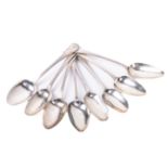 A set of 8 varied Irish and English silver Spoons, with matching bright cut design, makers mark of