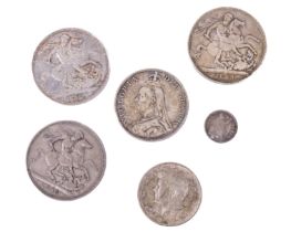 Coins: a group of four silver Crowns, a Queen Victoria head, to include two - 1889 (one shield