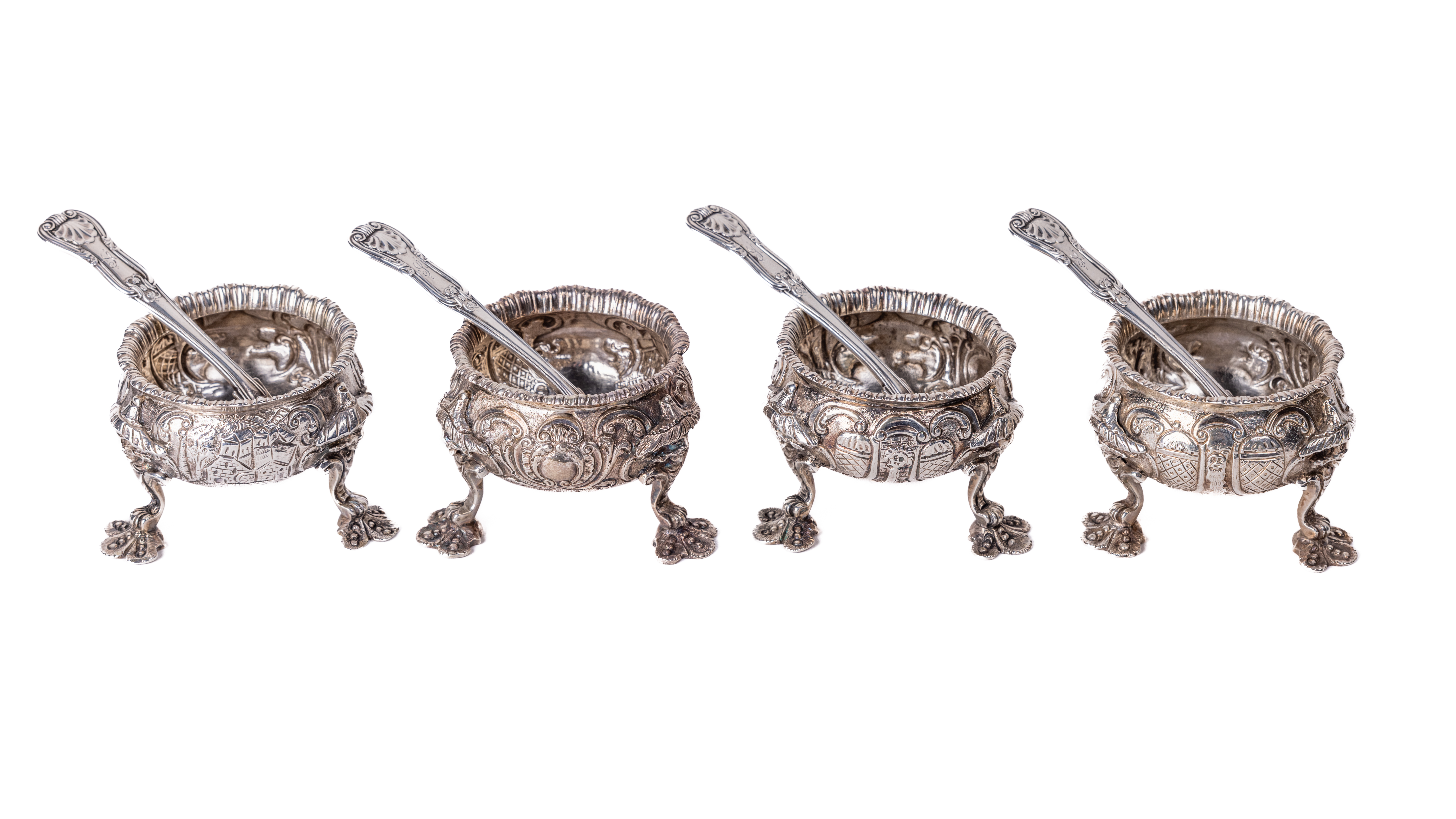A fine quality set of Irish silver Salts, by James Fray, Dublin c. 1825, the edges of reeded form