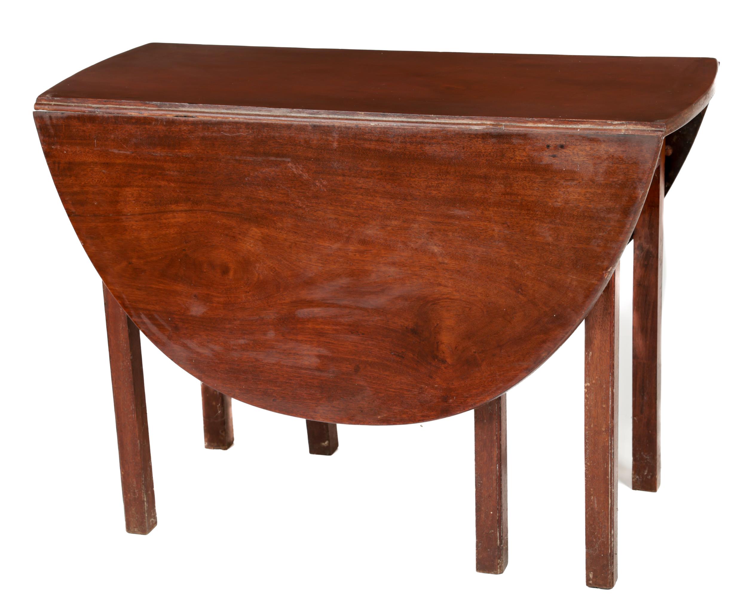 A 19th Century Irish Provincial mahogany drop-leaf gate-leg Table, with demi-lune flaps on square