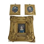 Miniatures: A 19th Century head and shoulder Portrait, of an elegant young lady with ringlets and