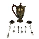 An English silver Coffee Pot, with wooden handle and finial, Birmingham, J. Collyer Ltd., the ewer