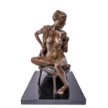 Paddy Campbell, Irish b.1942 "Ellen Disrobing," bronze on marble base, approx. 36cms (14") high,