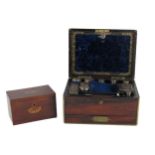 A Victorian rosewood cased brass mounted Vanity Box, with silver mounted contents; together with a