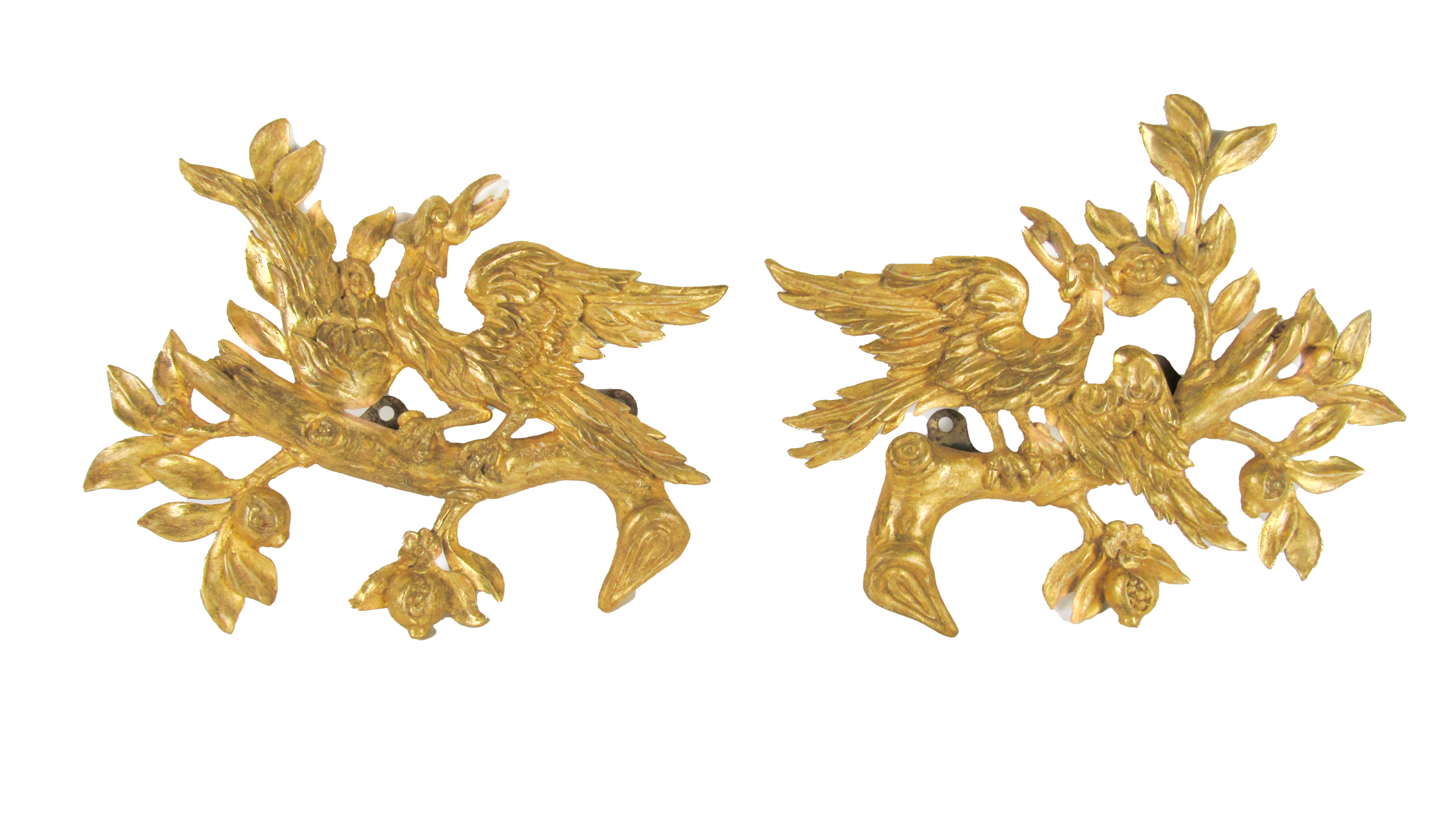 A pair of 19th Century attractive Irish Georgian style carved giltwood Wall Appliques, depicting