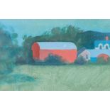 Simon McKinstry, Irish b. 1960 "Farm Buildings," oils on paper, approx. 15cms x 23cms (6" x 9"),