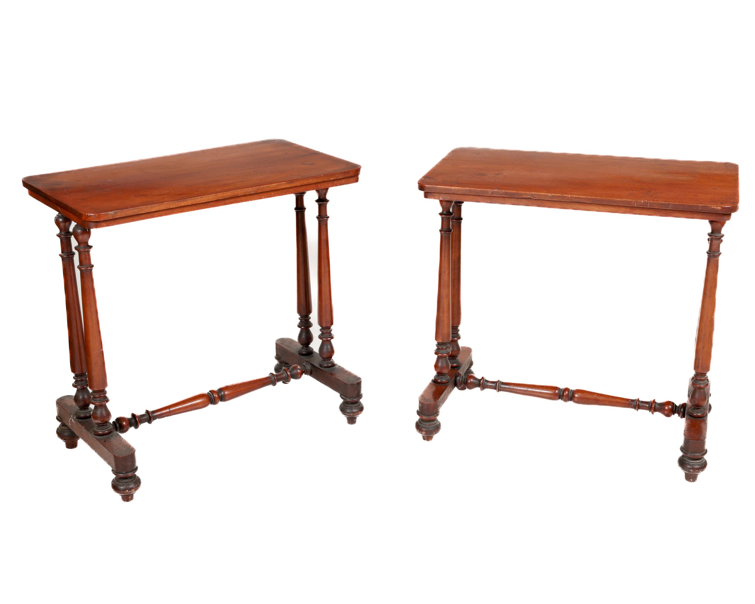 A pair of Irish Victorian mahogany Side Tables, possibly Strahan, the rectangular tops supported