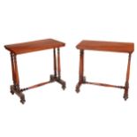 A pair of Irish Victorian mahogany Side Tables, possibly Strahan, the rectangular tops supported