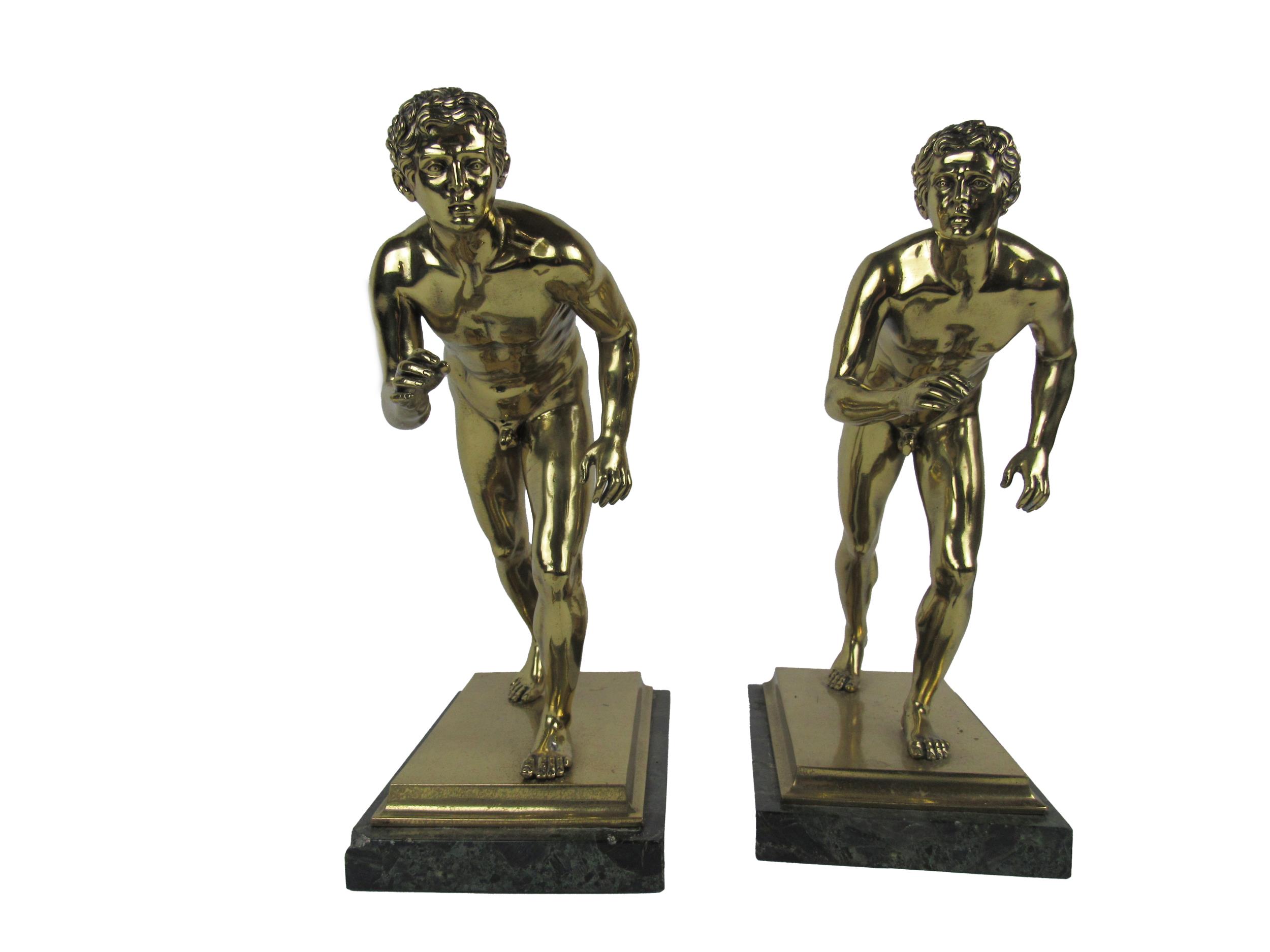 20th Century Italian School, after the Antique A pair of gilded bronze Figures of Roman Wrestlers or