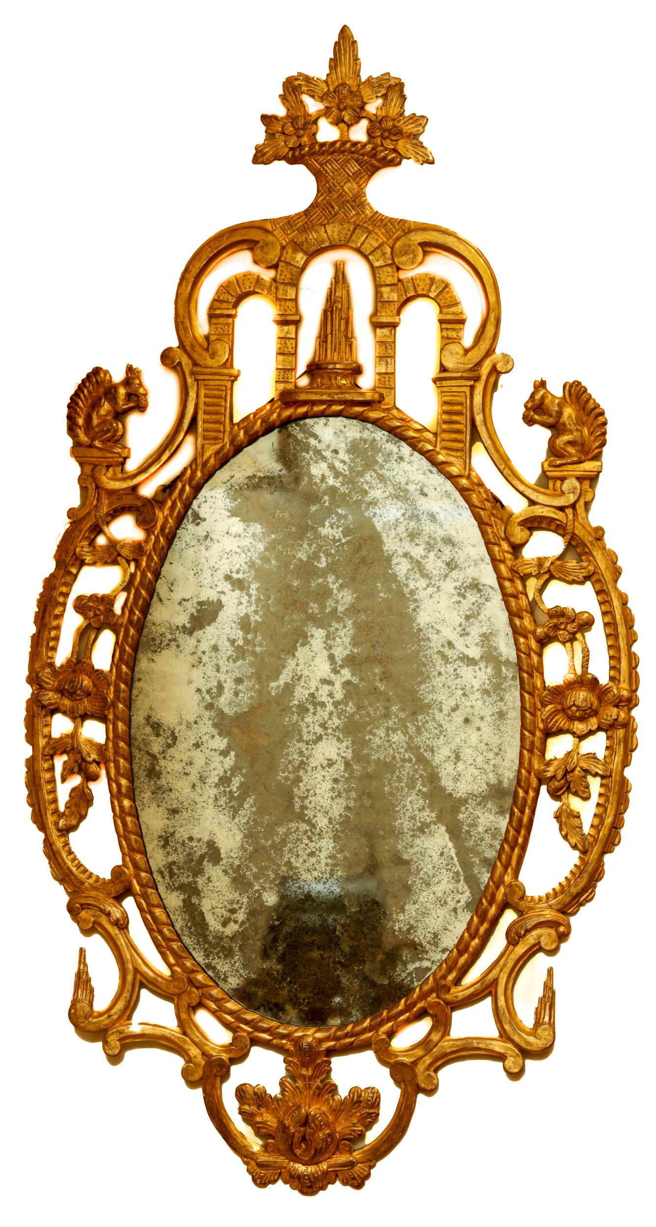 An important and fine quality Irish 18th Century carved giltwood ornate oval Mirror, probably by