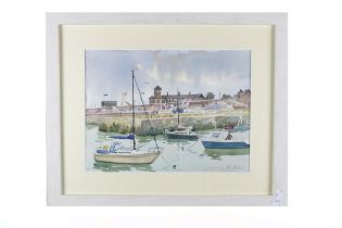 Tom Roche, Irish (b. 1940) "Coal Harbour, Dun Laoighaire Yacht Club," watercolour, approx. 29cms x