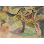 Sine Mackinnon, Irish (1901-1996) "Surreal Landscape," pastel and crayon, approx. 31cms x 42cms (12"