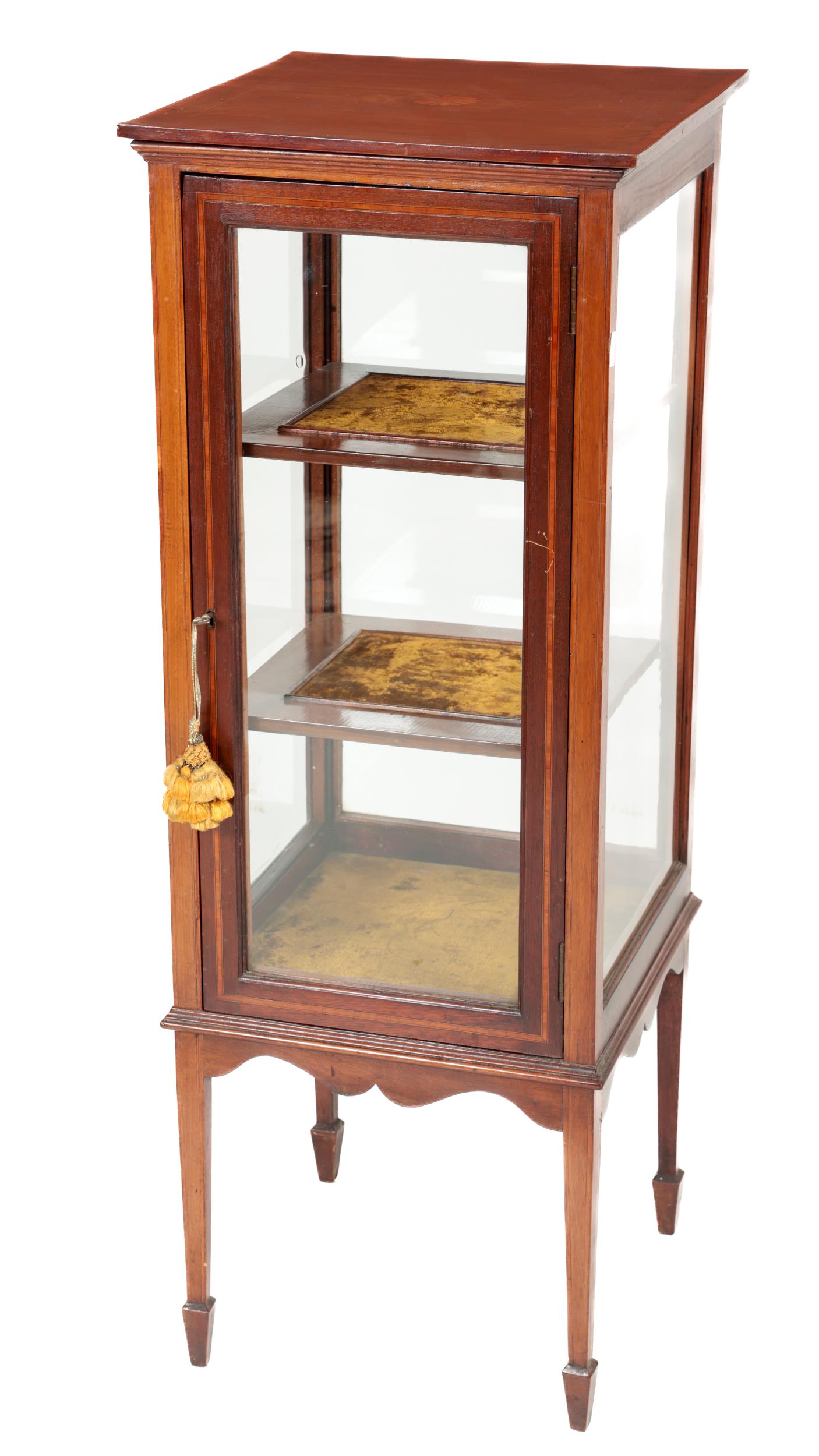 An Edwardian upright and free standing Display Cabinet, the square top with central inlay design
