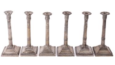A rare set of 6 English silver George III period Candlesticks, by John Carter II, London, each of