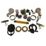 Box: Collection of antique metal, brass, porcelain, glass and plated Door Furniture, knockers,