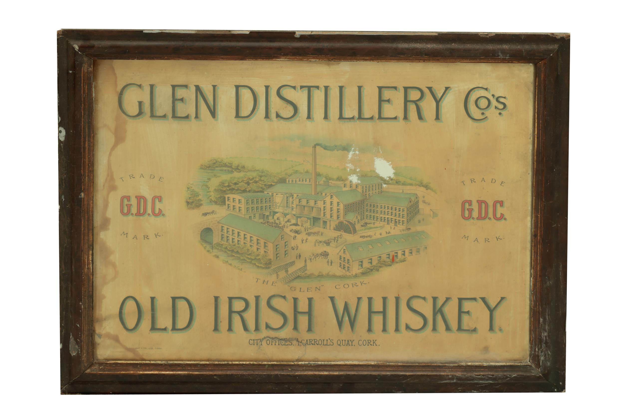 A rare original lithographic coloured Advertisement Print, for Glen Distillery Co.'s - Old Irish