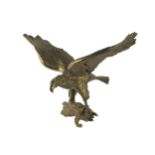 A large gilded bronze Model, of perched eagle with wings out spanned, on a naturalistic branch base,