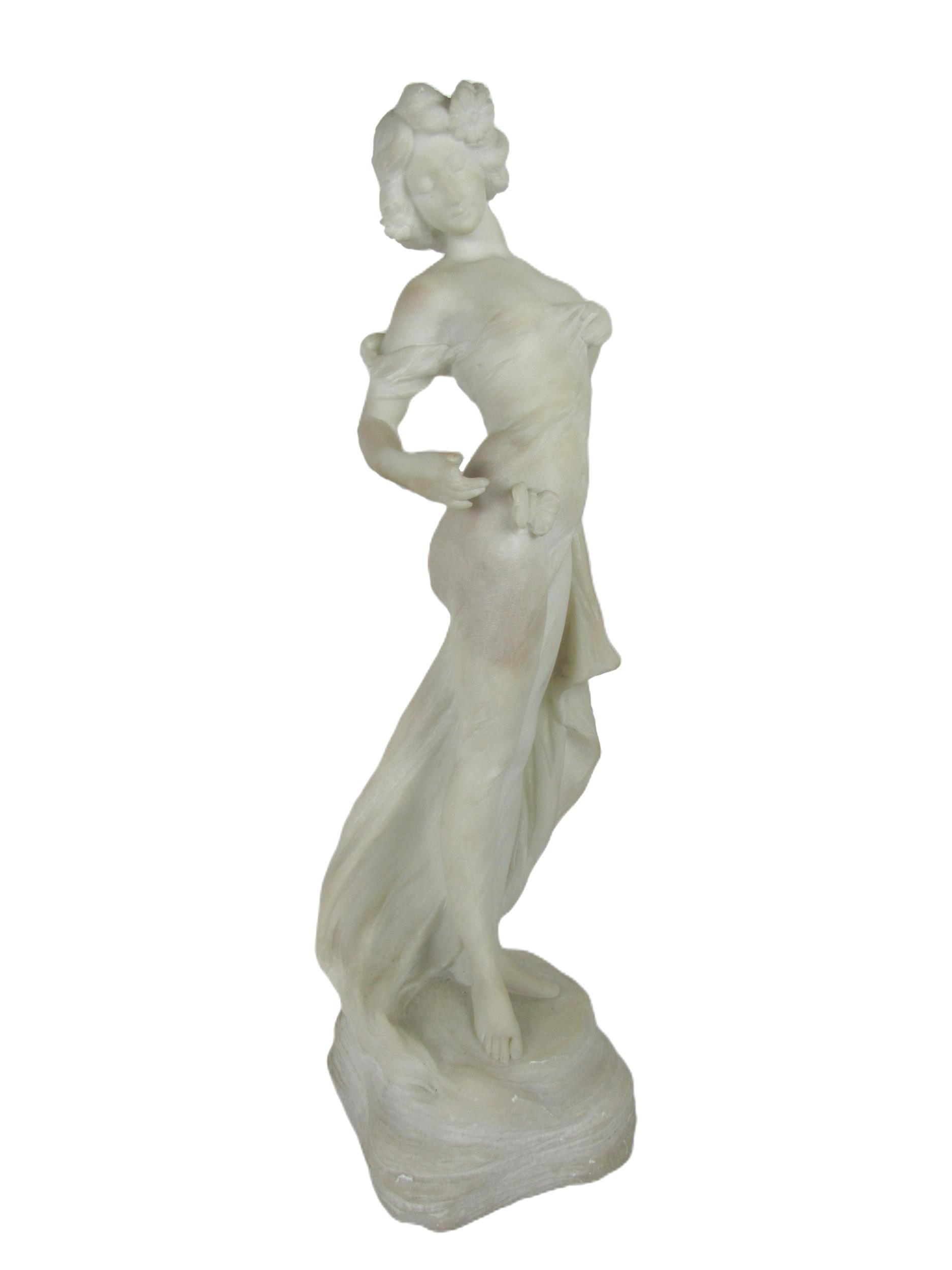 In the Manner of Adolfo Cipriani, Italian (1857-1941) "Art Nouveau Lady with Butterflies," marble