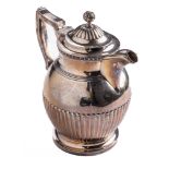 A quality Irish silver Georgian period Hot Water Jug, the domed hinged lid with pomegranate