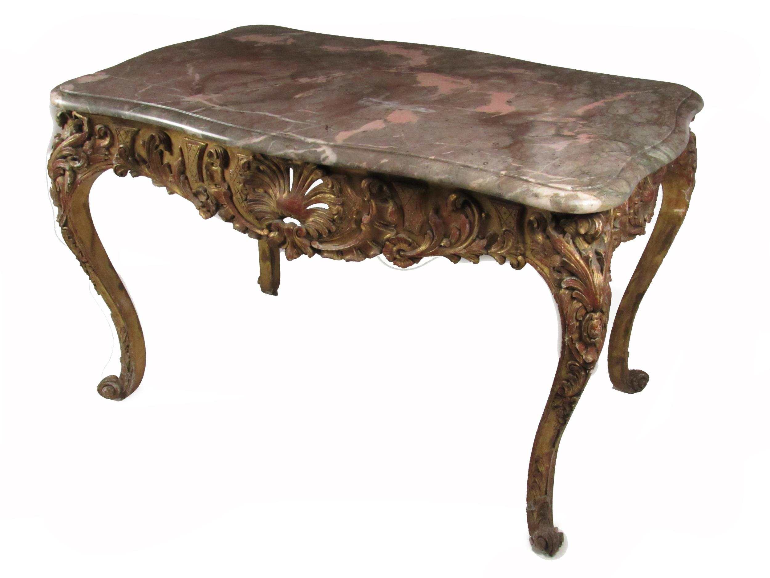 An attractive late 18th / early 19th Century French giltwood Centre Table, with moulded mottled grey
