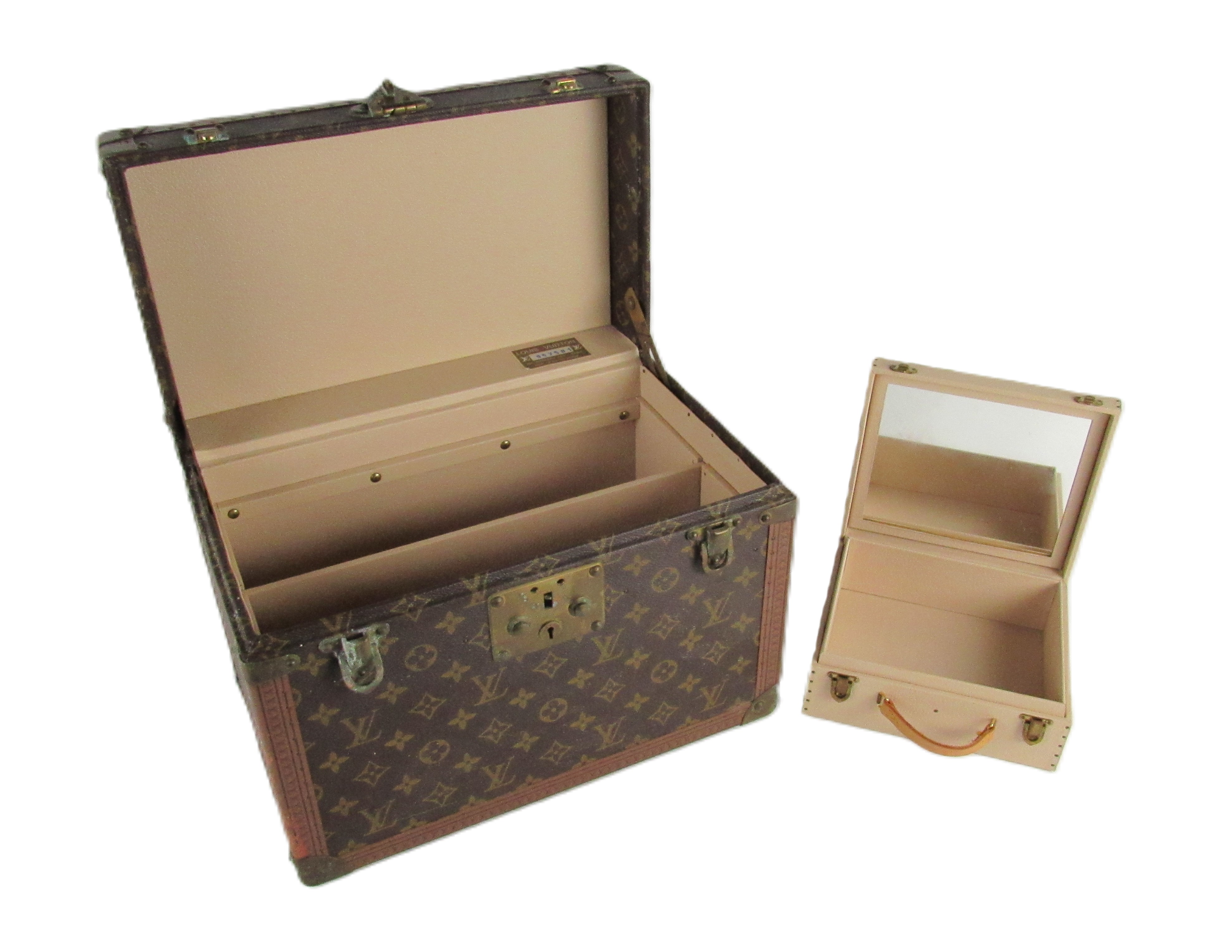 An original Louis Vuitton leather Vanity Case, with hinged top, carrying handle, opening to reveal - Image 2 of 4