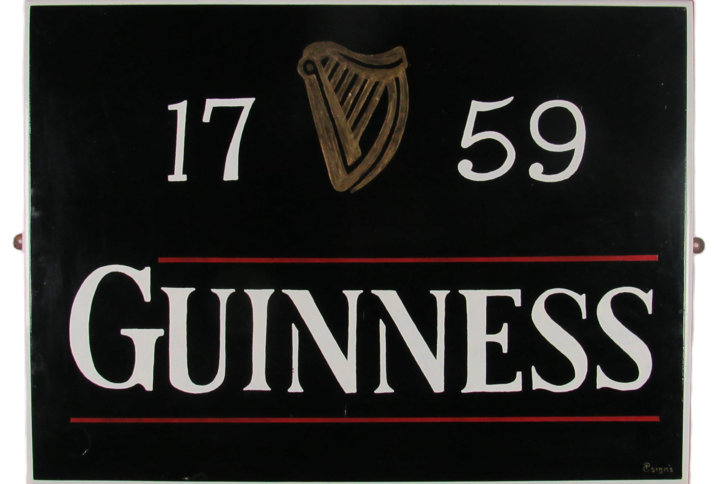 An original hand painted and varnished Advertisement Panel Sign, for 'Guinness - 1759,' decorated on
