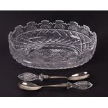 An attractive cutglass Salad Bowl, of oval shape with matching cutglass handles and silver mounted