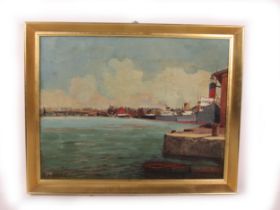 Thomas Bond Walker, Irish (1861-1933) "The Belfast Docks," O.O.C., (double sided variant views),