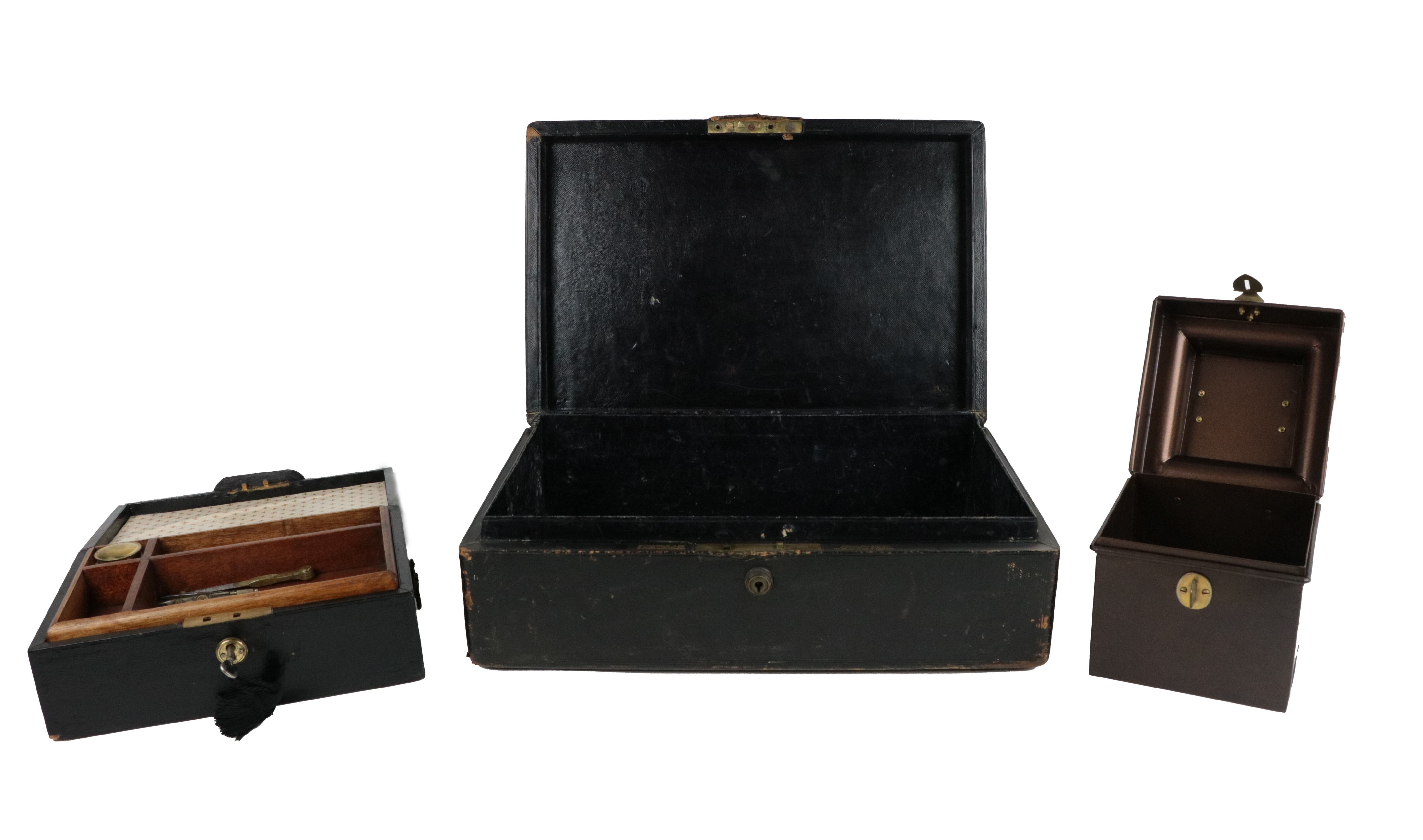 A large rectangular early 19th Century leather Deed Box, inscribed 'James Booth, Esq., C.B.,' and - Image 2 of 4