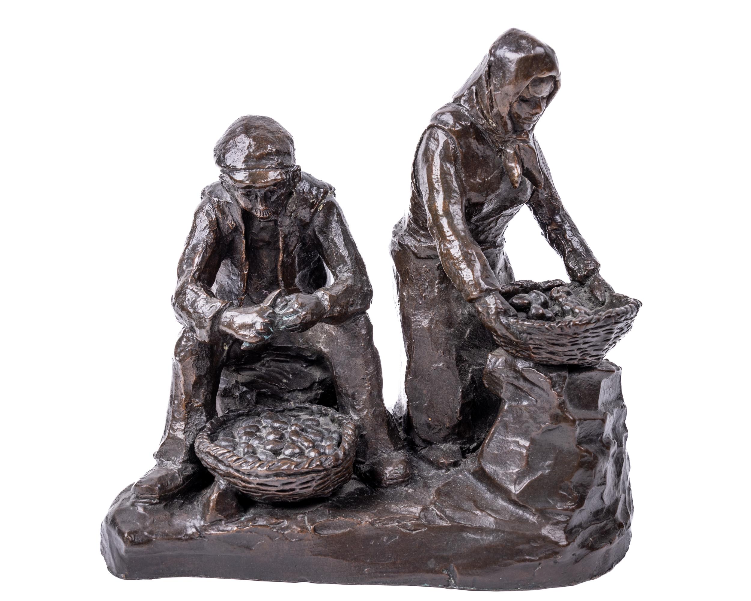 James MacIntyre, RUA (1926-2015) "Cutting Seed Potatoes," bronze, approx. 21cms (8 1/4") high x