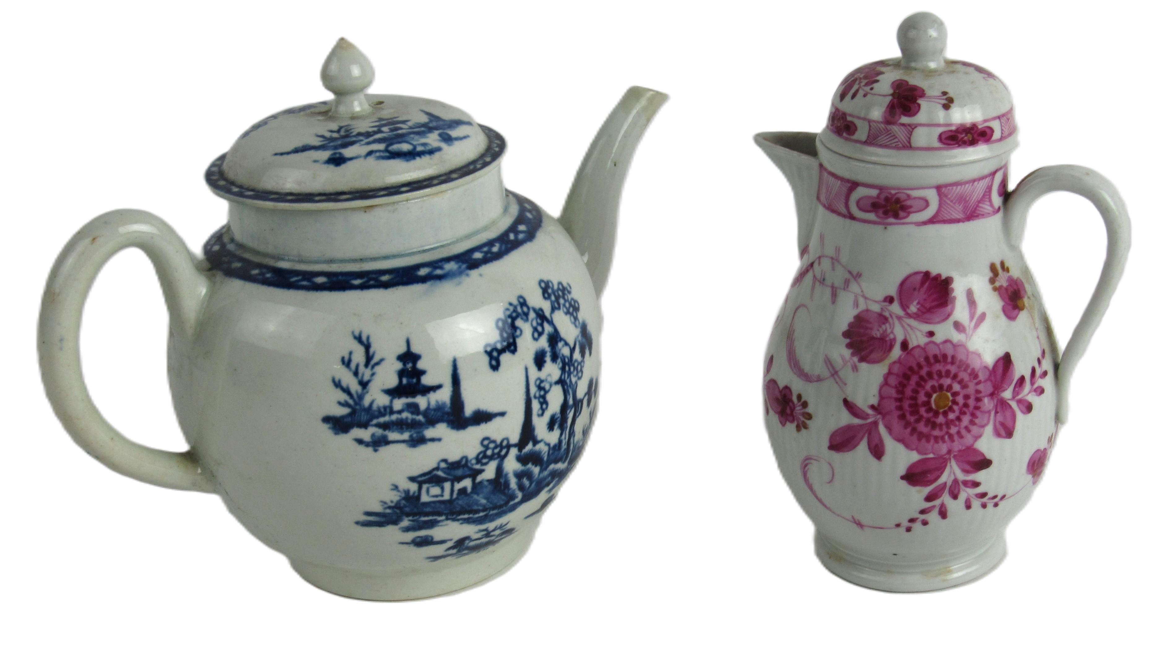 An 18th Century cream ground Worcester sparrow beak Jug and Cover, decorated with pink floral design