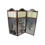 An attractive three part folding Draught Screen, with pierced and arched fretwork capital over cloth