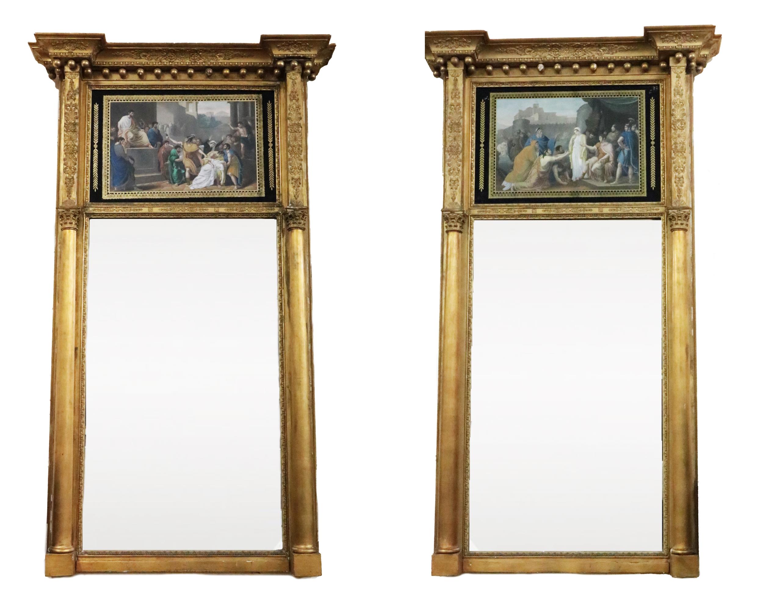 An important and  rare pair of 19th Century gilt upright Pier Mirrors, of architectural design