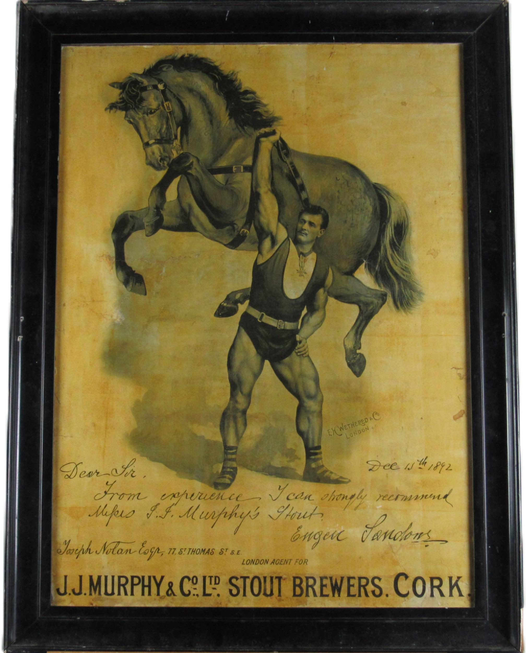 An original large printed Advertisement Poster, for "J.J. Murphy & Co., Ltd., Stout Brewers,