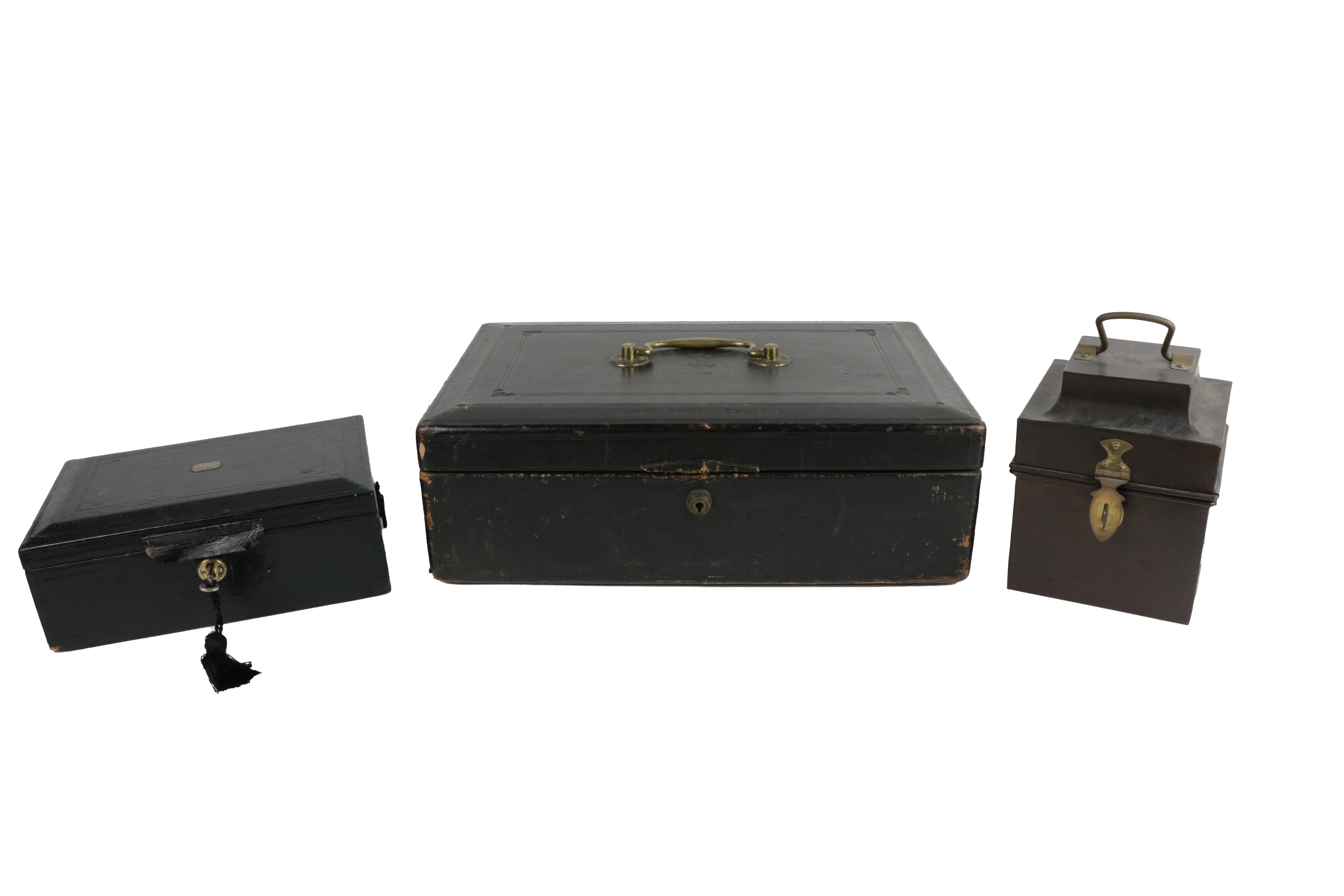A large rectangular early 19th Century leather Deed Box, inscribed 'James Booth, Esq., C.B.,' and - Image 4 of 4