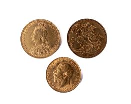 Sovereigns: A Victorian 1888 Royal Mint gold full Sovereign, and an 1896 Queen Victoria Sovereign;
