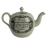 An important 18th Century Wedgwood creamware pottery Teapot, decorated with print image of John
