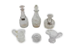 Glassware:  A collection of early Waterford Glass, comprising three varied sized decanters and