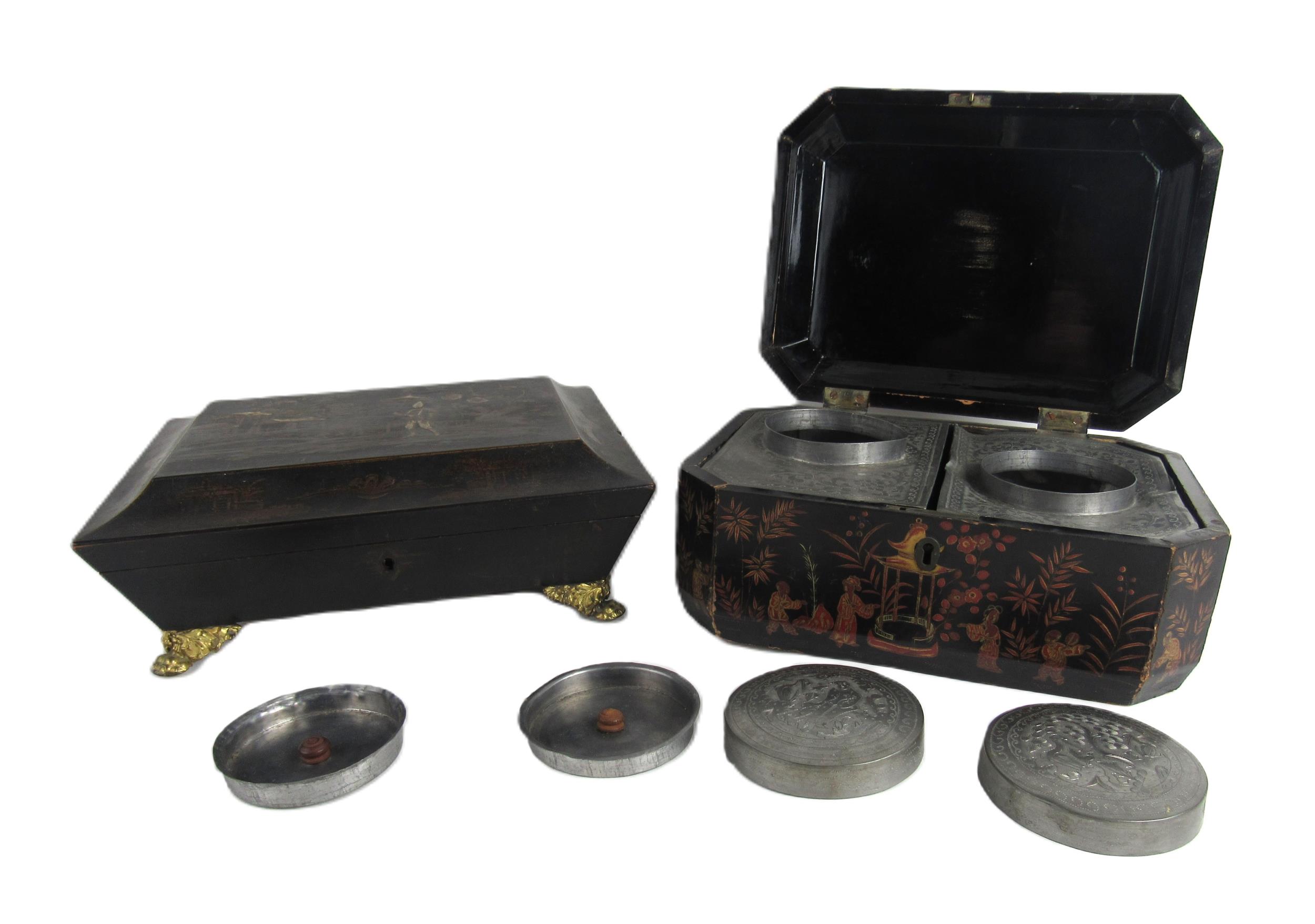 An attractive 19th Century Chinese lacquered Tea Caddy, the shaped lift top decorated in the typical - Image 2 of 2