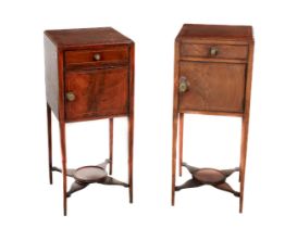 An almost matching pair of Georgian Bedside Lockers, the square tops over single frieze drawer and