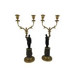 A very attractive pair of old ormolu Candelabra, the bronze Chinese figures with two candle holders,