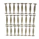 A collection of Continental silver plated Cutlery Stands, of elongated form with lion paw grasping